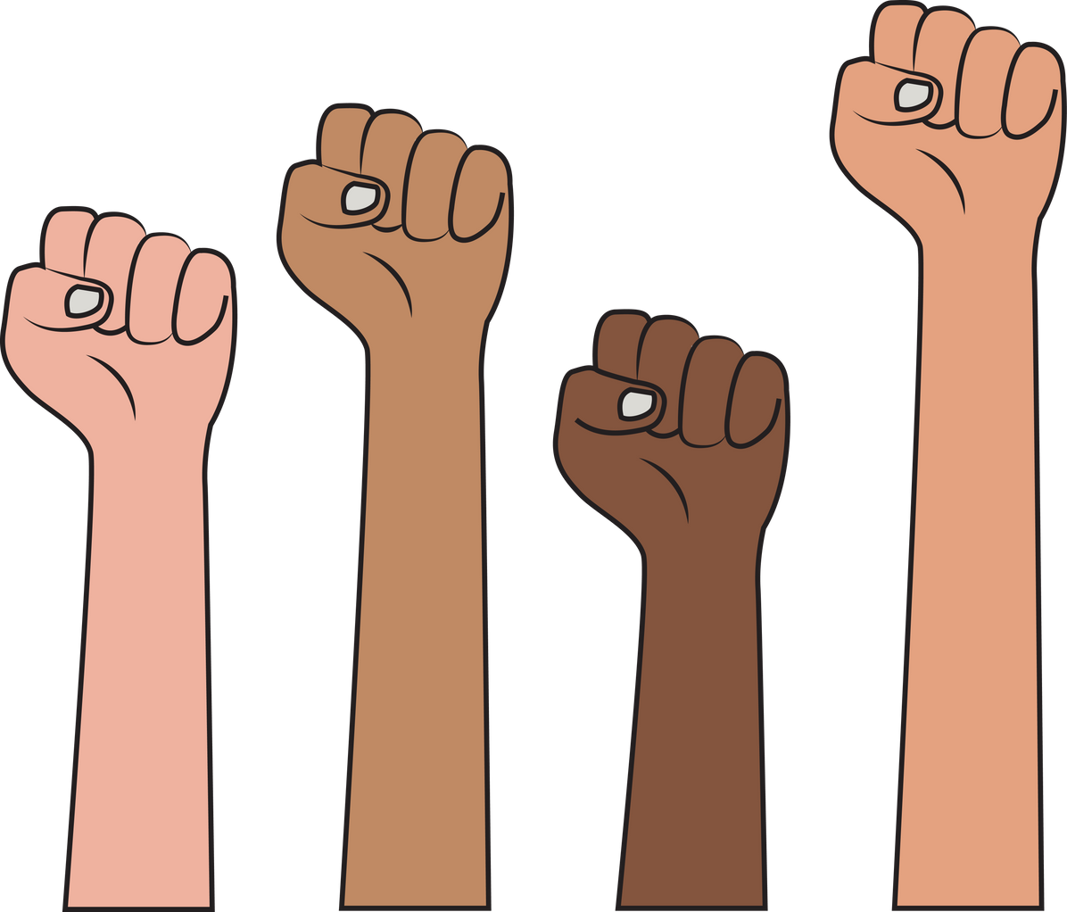 Different Ethnicity, Race Raised Fist Cartoon Hands